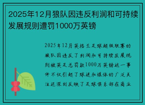 2025年12月狼队因违反利润和可持续发展规则遭罚1000万英镑
