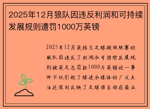 2025年12月狼队因违反利润和可持续发展规则遭罚1000万英镑
